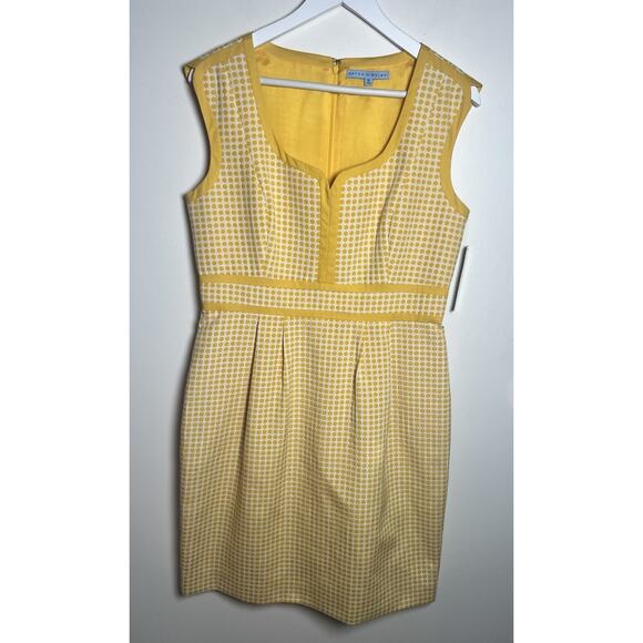 Antonio Melani Size 10 Yellow Cotton Polka Dot Fit & Flare Sweetheart Neck Dress - Picture 1 of 7